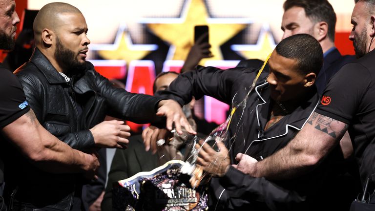 Chris Eubank Jr slaps Conor Benn with an egg during face-off in press conference ahead of April 26 clash