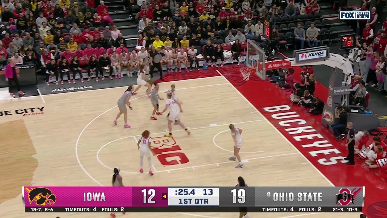 Kennedy Cambridge hits a 3-pointer, extending the Ohio State lead over Iowa