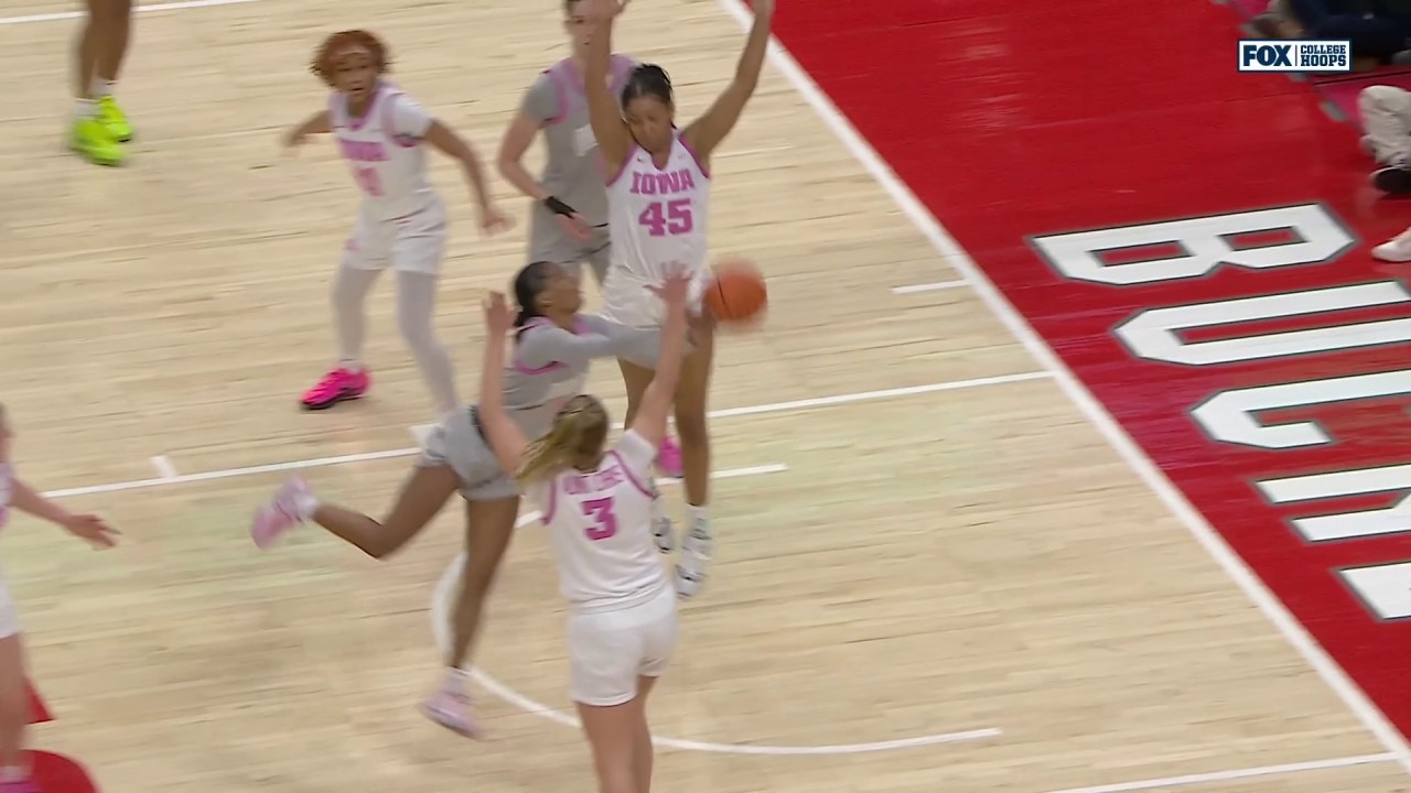 Kennedy Cambridge makes an acrobatic layup, extending Ohio State's lead before halftime