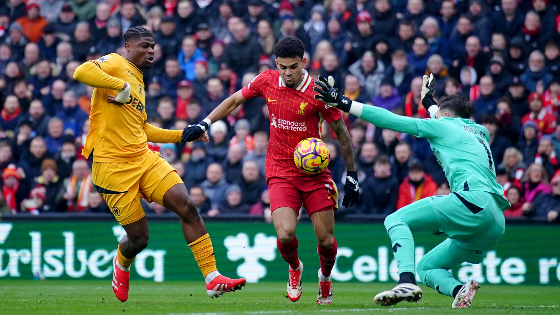 Liverpool 2-1 Wolves: Luis Diaz and Mohamed Salah goals send Reds seven clear despite nervy finale