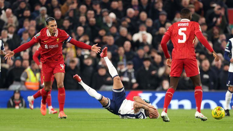 Liverpool captain Virgil van Dijk 'trolls' Spurs forward Richarlison after escaping red card for 'elbow'