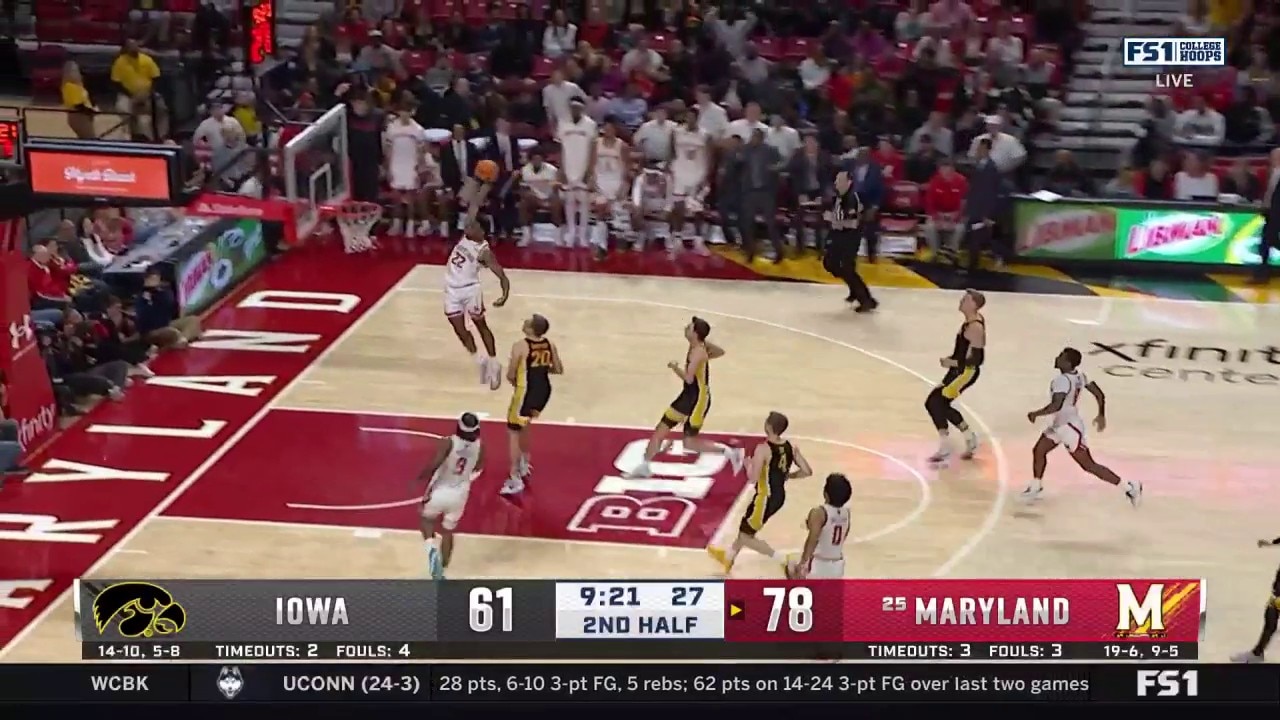 Maryland's Jordan Geronimo throws down vicious slam dunk to extend lead against Iowa