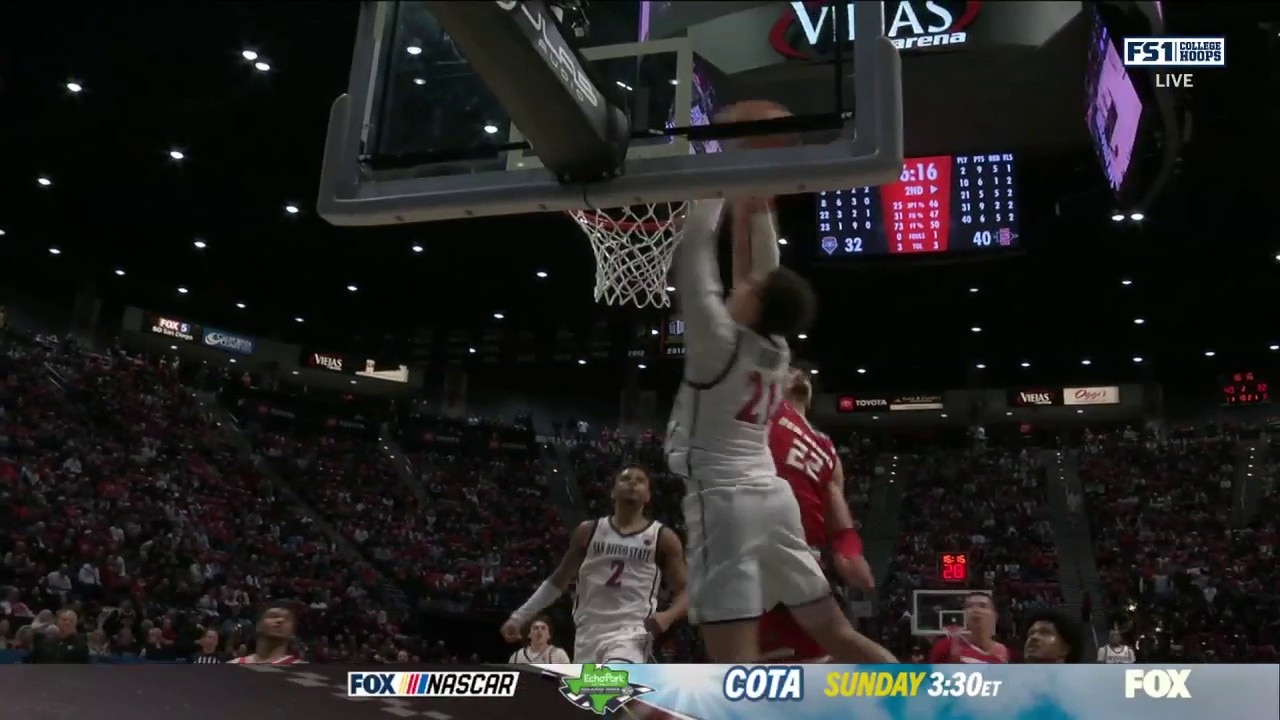 Miles Byrd throws down a dunk, extending San Diego State's lead over New Mexico