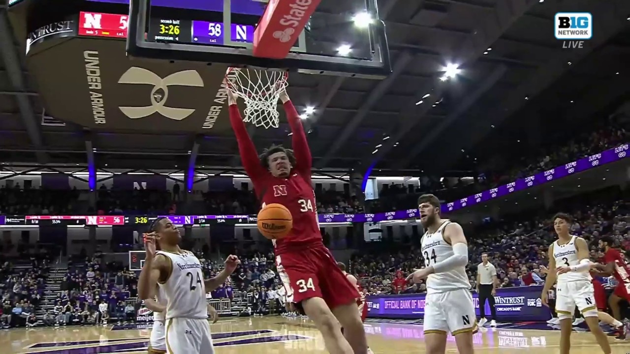 Nebraska's Braxton Meah smashes a dunk against Northwestern