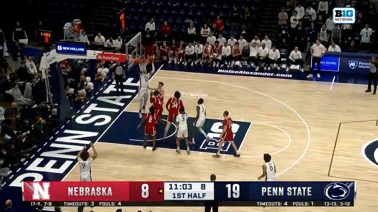 Penn State's Yanic Konan Niederhauser slashes to the rim and throws down a monstrous jam vs. Nebraska