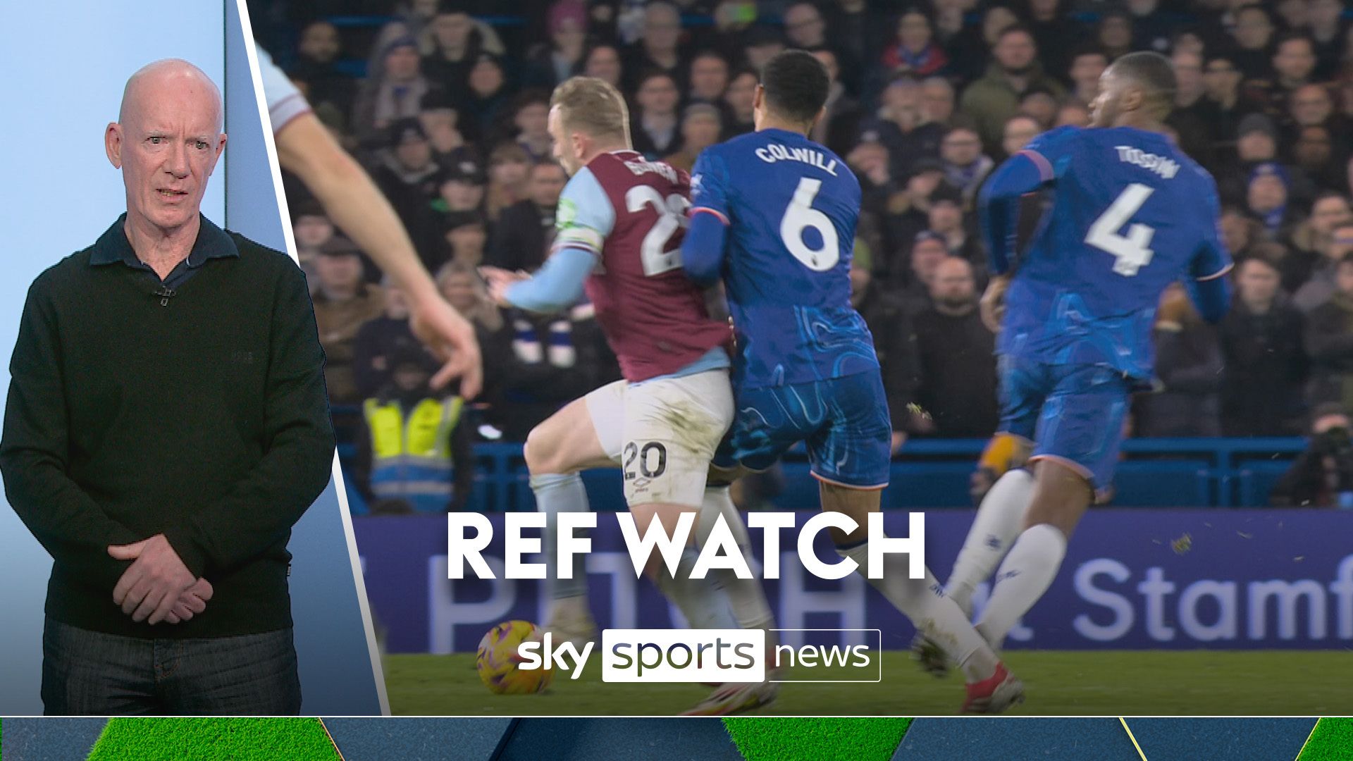 Ref Watch analyse Chelsea's Levi Colwill's barge on West Ham's Jarrod Bowen