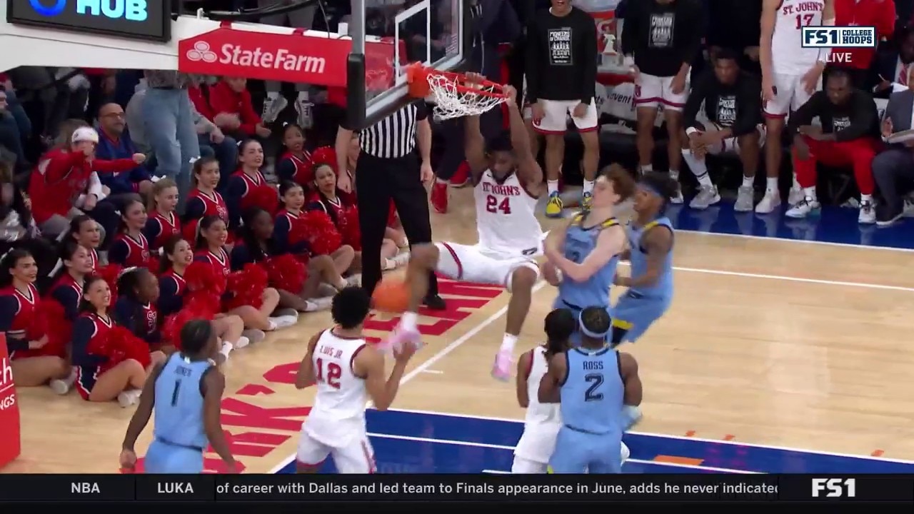 St. John's Zuby Ejiofor throws down monster two-handed slam dunk vs. Marquette