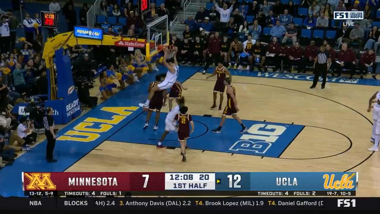 UCLA's Aday Mara crashes the boards and throws down an impressive jam vs. Minnesota