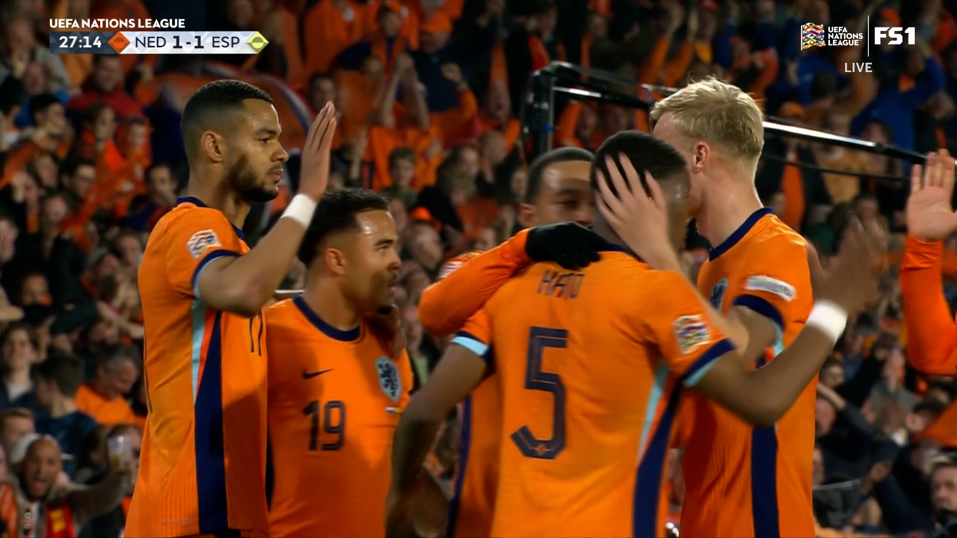 Netherlands' Cody Gakpo evens the score against Spain in the 28th minute | UEFA Nations League