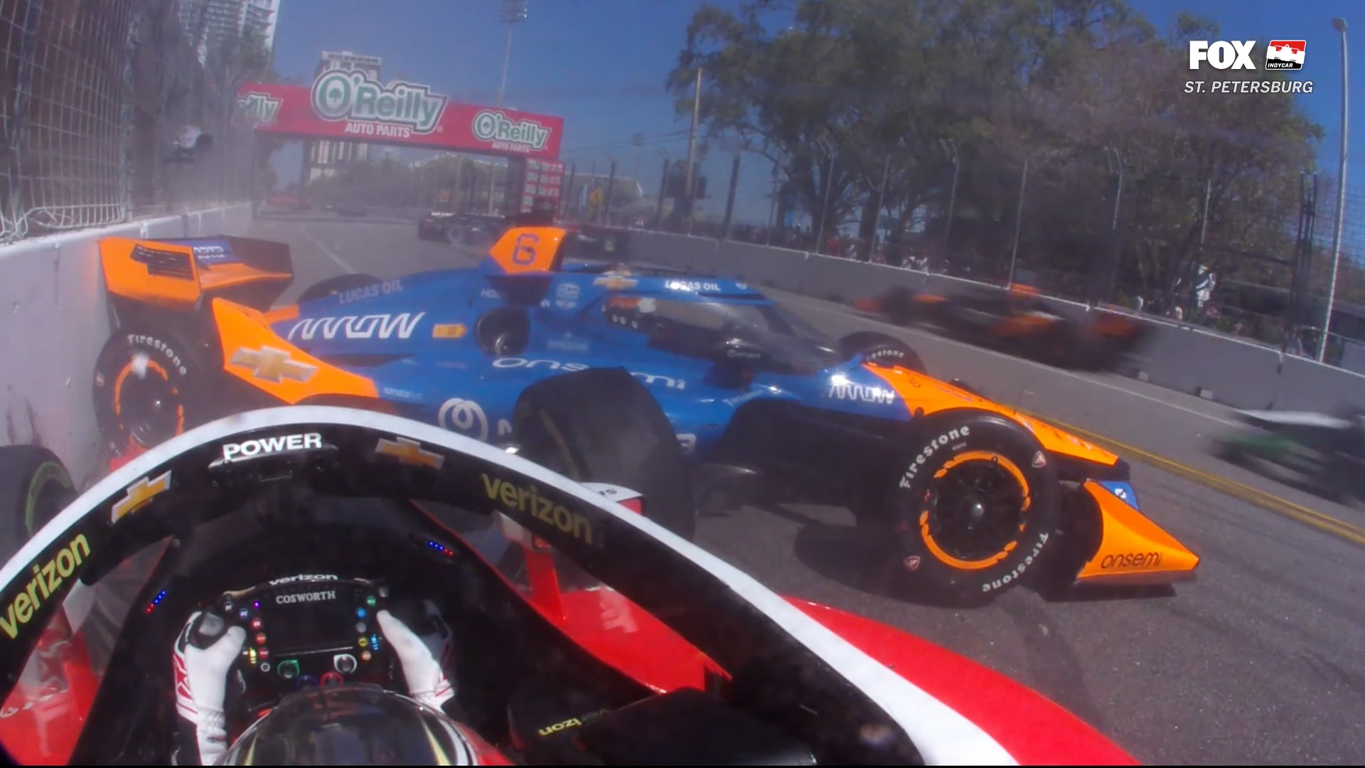 Nolan Siegal, Will Power and Louis Foster crash on Lap 1 in St. Petersburg | INDYCAR on FOX