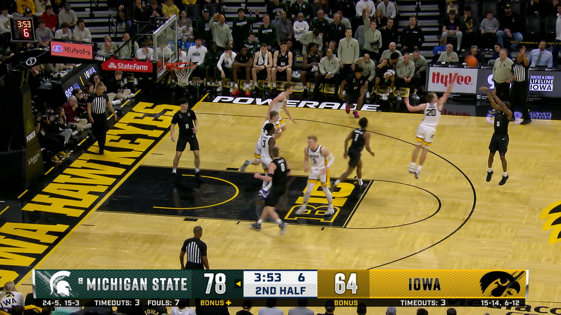 Tre Holloman hits a clutch 3-pointer in Michigan State's 91-84 win over Iowa